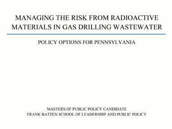 Managing the risk from radioactive materials in gas drilling wastewater teaser