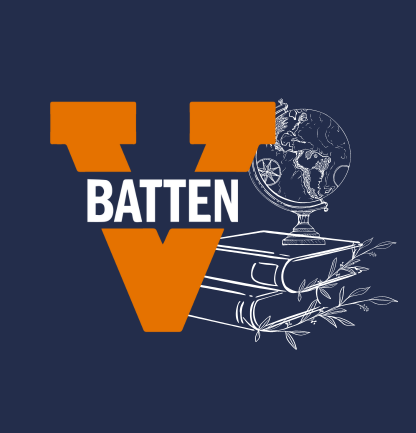 UVA Batten logo pictured next to glove, books, and plants.