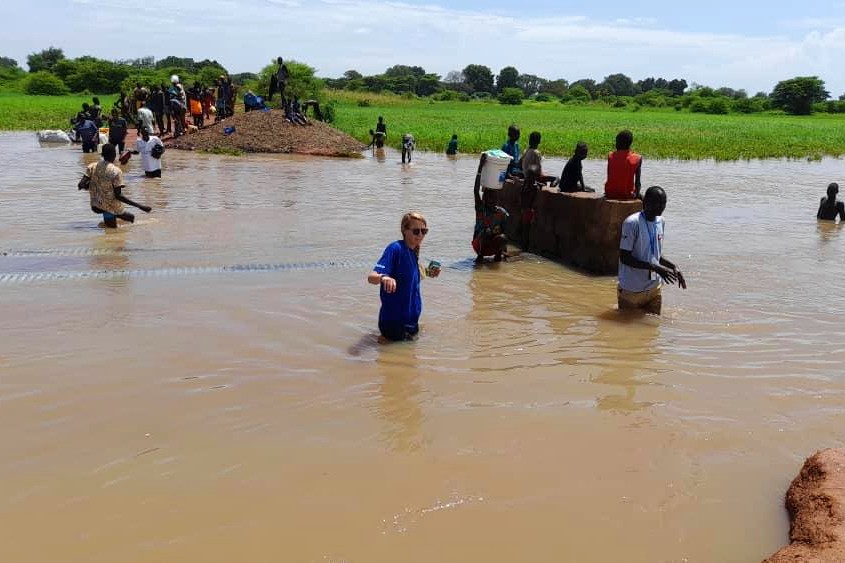 Althea Pickering in floodwaters