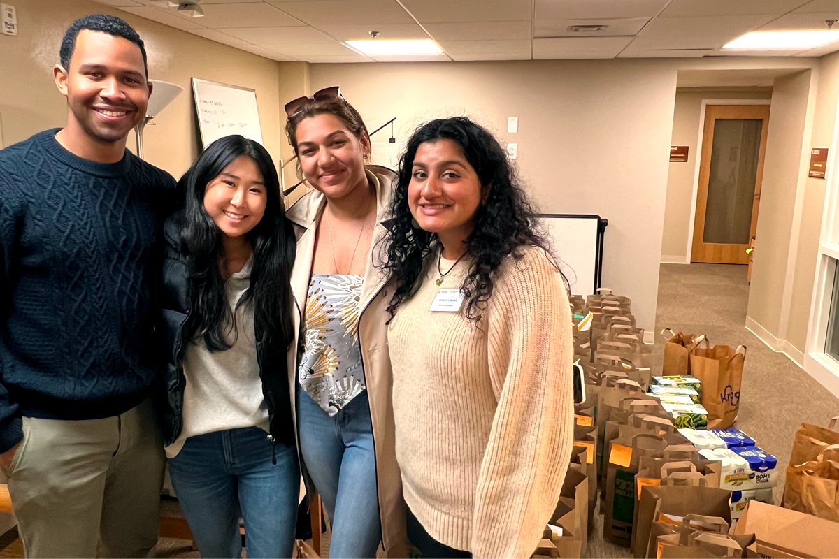 Batten School students including (from L to R) Michael York, Jia Williams, Ahana Rosha andÂ Avneet Chhabra led efforts to give back to local families this holiday season.