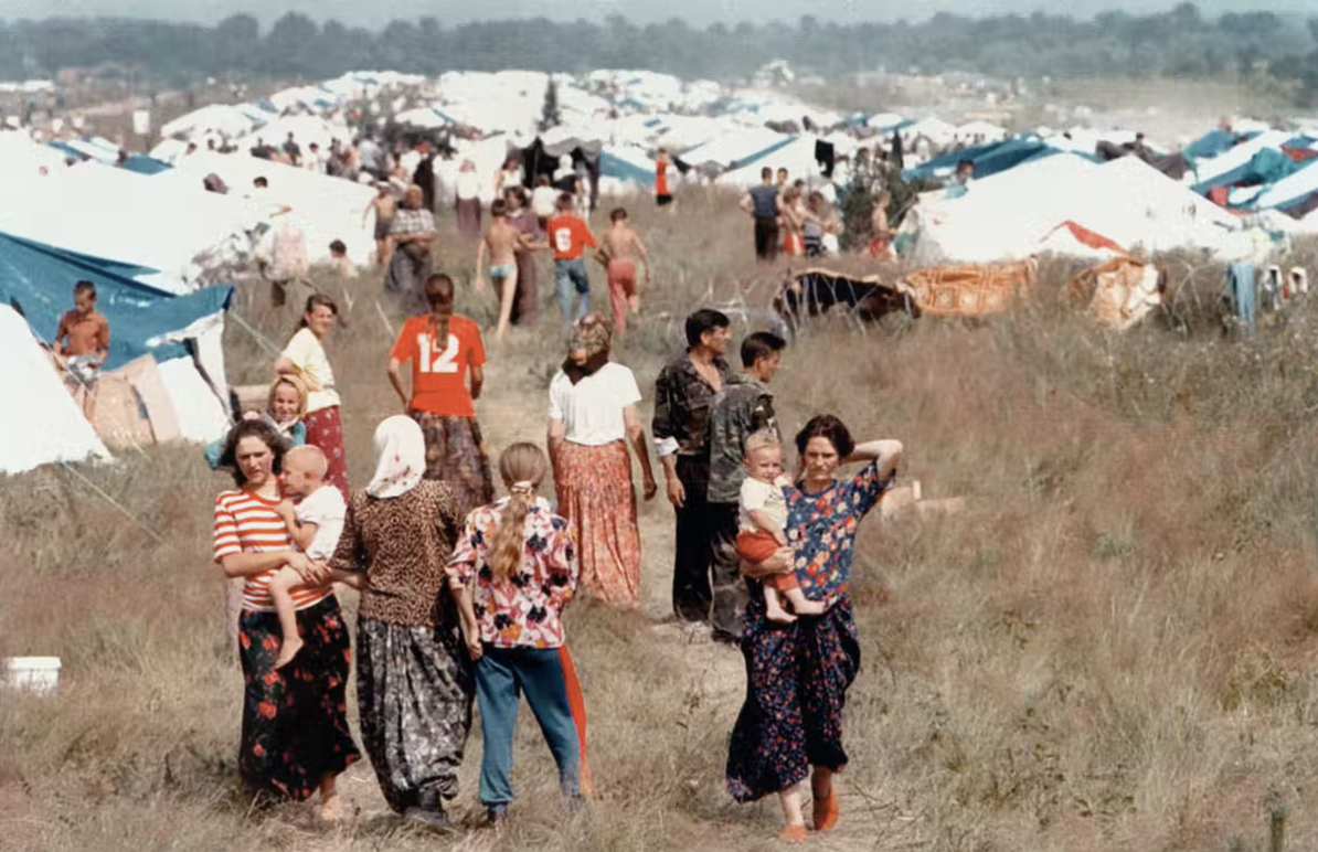 Refugees from the Bosnian âsafe areaâ set up by the U.N. are pictured at a refugee camp in July 1995. Odd Andersen/AFP via Getty Images
