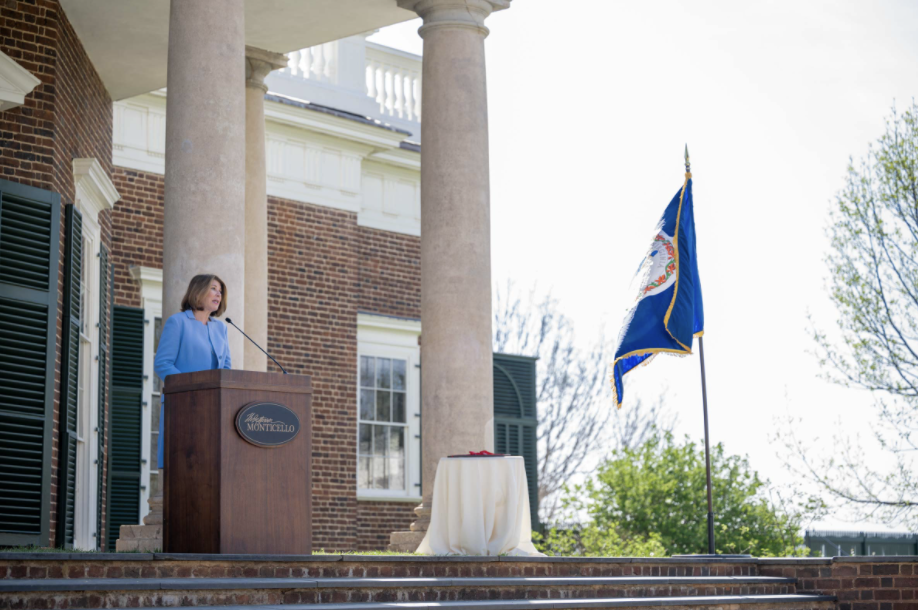 On Wednesday morning, Sherrie Rollins Westin, president of Sesame Workshop, delivered remarks at Monticello. (Photo by Ian Atkins)
