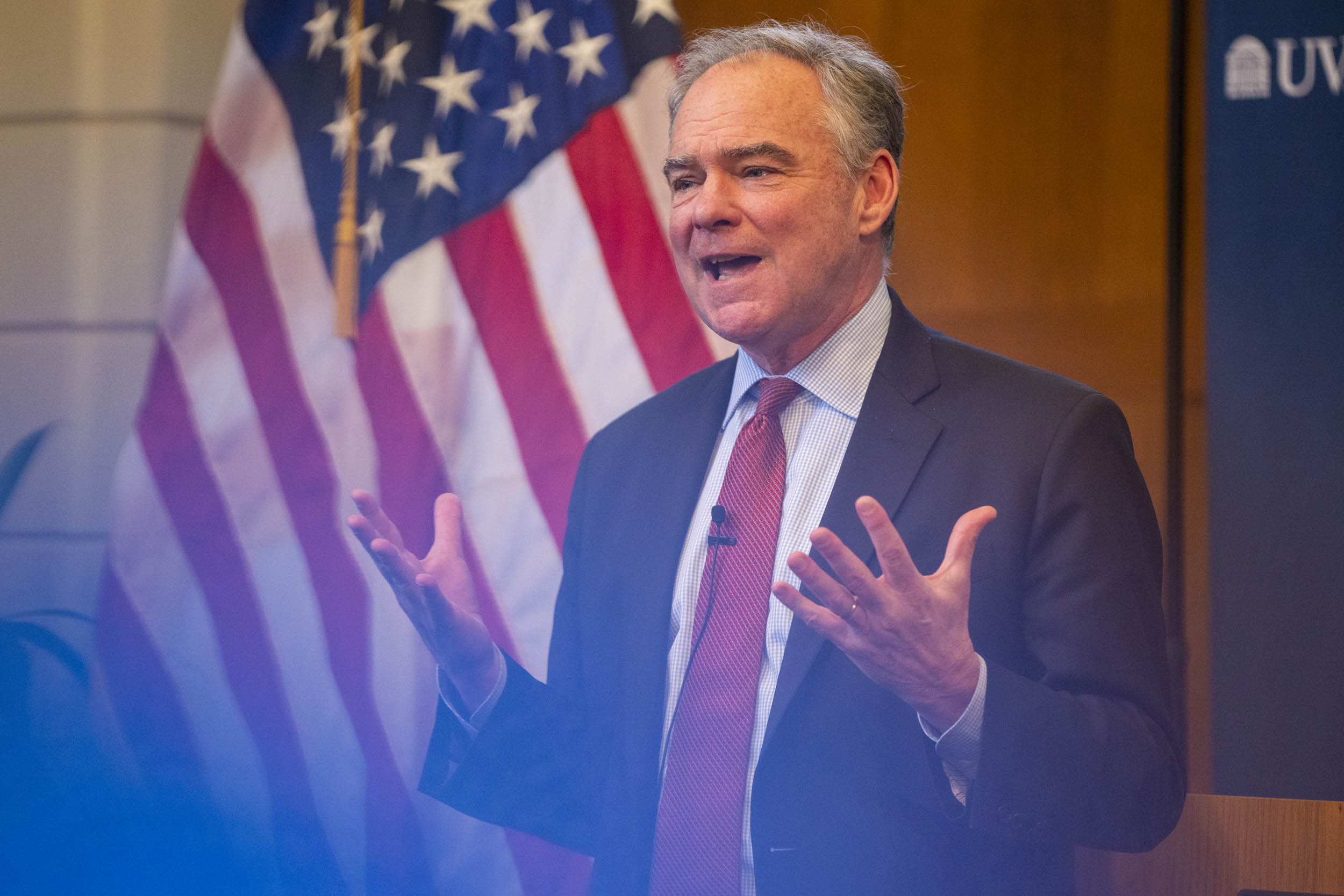 U.S. Sen. Tim Kaine spoke at UVA’s Frank Batten School of Leadership and Public Policy Friday afternoon. 