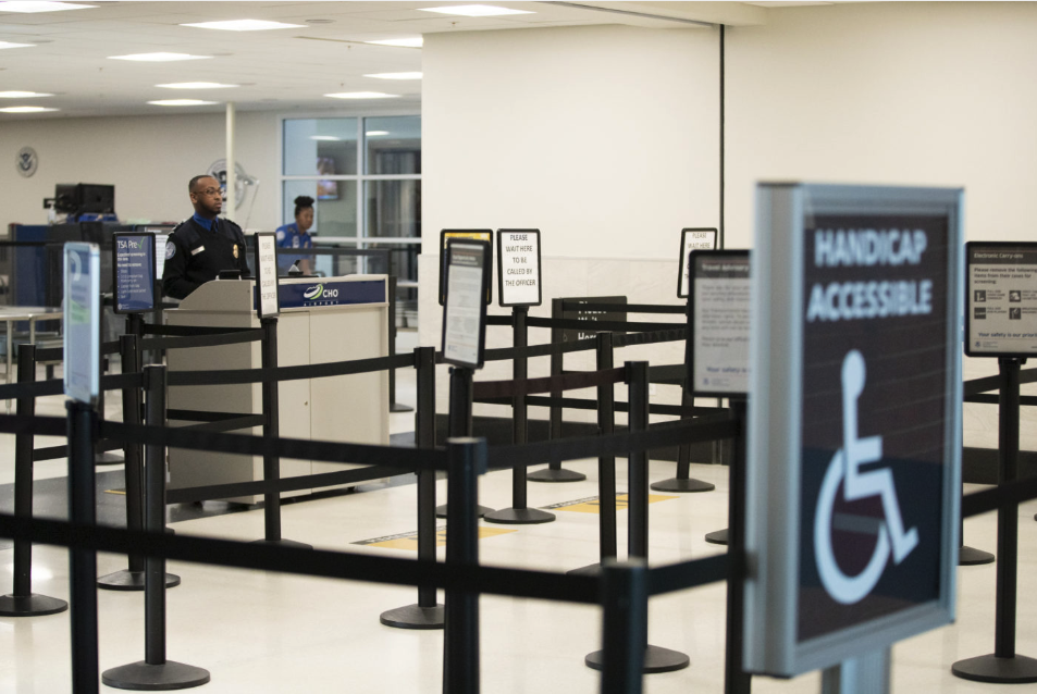 Charlottesville-Albemarle Airport largely was empty on Friday.