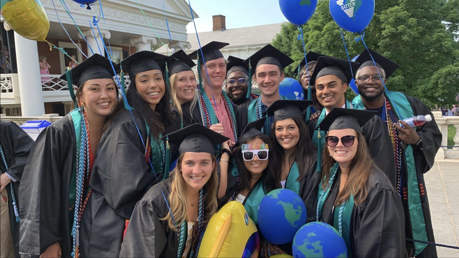 Batten students pose before walking the Lawn before Final Exercises.